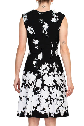 Connected Apparel Floral Print Dress - Black - Back