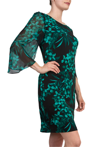 Connected Apparel Floral Detail Three-Quarter Split Sleeves Sheath Dress