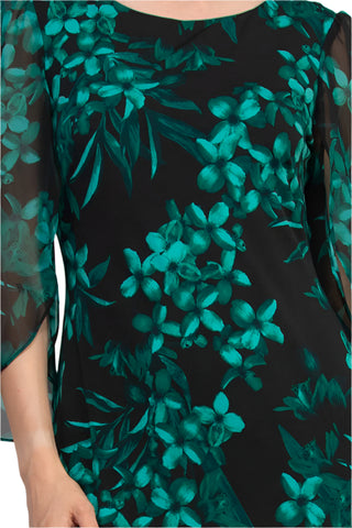 Connected Apparel Floral Detail Three-Quarter Split Sleeves Sheath Dress