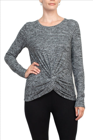 Cable & Guage Scoop Neck Long Sleeve Twisted Front Knit Top