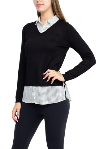 Adrianna Papell V-Neck Long Sleeve Solid Woven Sweater