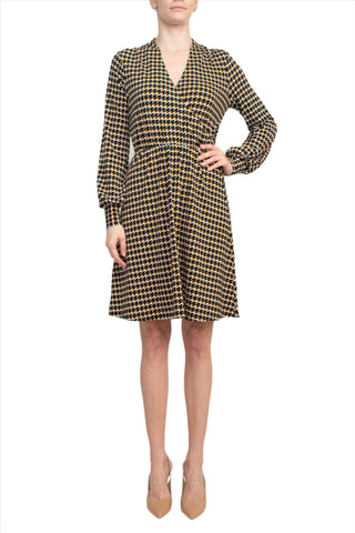 Adrianna Papell V-Neck Long Sleeve Multi Print Jersey Dress