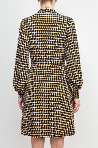 Adrianna Papell V-Neck Long Sleeve Multi Print Jersey Dress