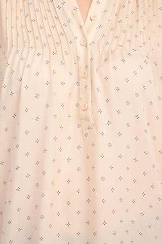 Adrianna Papell Crew Neck Long Sleeves Button Detail Woven Top - Champagne Blush - Fabric