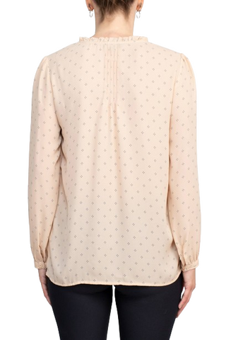 Adrianna Papell Crew Neck Long Sleeves Button Detail Woven Top - Champagne Blush - Back