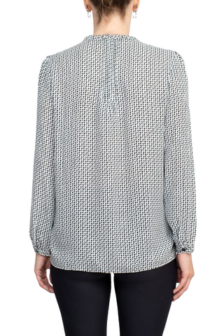 Adrianna Papell Crew Neck Long Sleeves Button Detail Woven Top - Ivory Black - Back