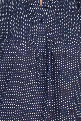 Adrianna Papell Crew Neck Long Sleeves Button Detail Woven Top - Navy Seed Dot - Fabric