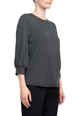 Adrianna Papell Crew Neck 3/4 Sleeves Crepe Top - Black Ivory - Side