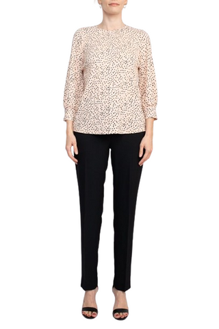 Adrianna Papell Crew Neck 3/4 Sleeves Crepe Top - Champagne Black - Front