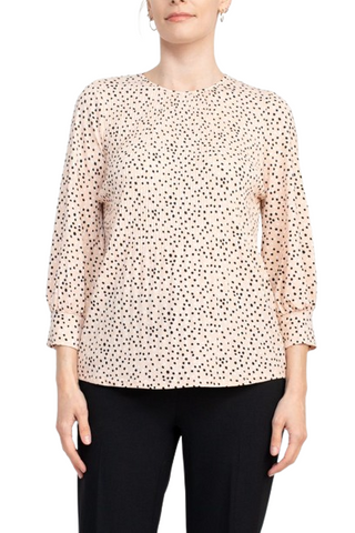 Adrianna Papell Crew Neck 3/4 Sleeves Crepe Top - Champagne Black - Front