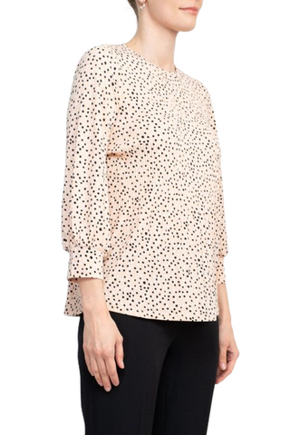 Adrianna Papell Crew Neck 3/4 Sleeves Crepe Top - Champagne Black - Side