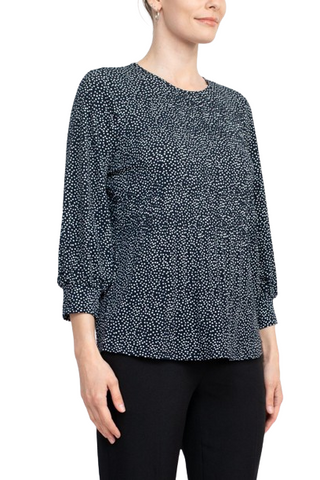 Adrianna Papell Crew Neck 3/4 Sleeves Crepe Top - Navy Ivory - Side