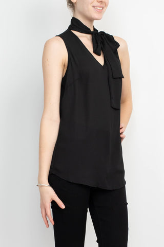 Adrianna Papell Tie Neck Sleeveless Solid Woven Poly Wash Crepe Top