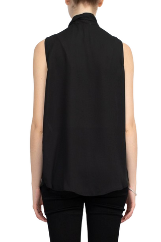 Adrianna Papell Tie Neck Sleeveless Solid Woven Poly Wash Crepe Top - Black - Back