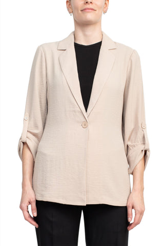 Adrianna Papell Sport Collar Neck One Button 3/4 Sleeve Woven Blazer - Bamboo - Front