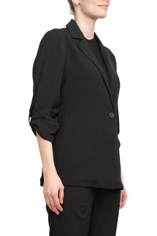 Adrianna Papell Sport Collar Neck One Button 3/4 Sleeve Woven Blazer - Black - Side