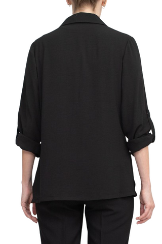 Adrianna Papell Sport Collar Neck One Button 3/4 Sleeve Woven Blazer - Black - Back