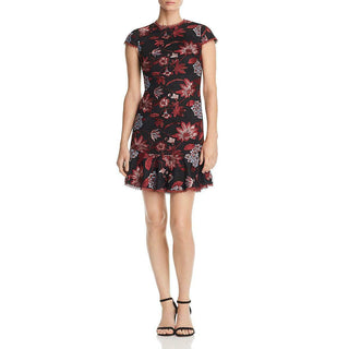 Aidan by Aidan Mattox Crew Neck Cap Sleeve Sheath Zipper Back Floral Embroidered Dress | Available at Curated Brands in Los Angeles Aidan by Aidan Mattox Crew Neck Cap Sleeve Sheath Zipper Back Floral Embroidered Dress | Available at Curated Brands in Los Angeles