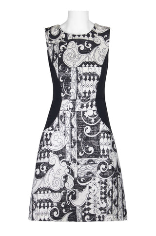 Adrianna Papell Crew Neck Sleeveless Zipper Back Multi Print Metallic Parsley Crepe Panel Dress