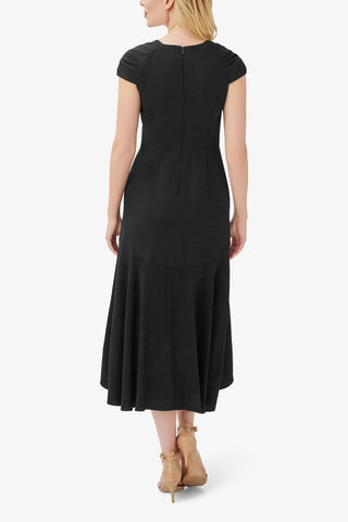 Adrianna Papell Bertha Neck Cap Sleeve Fit Flare Solid High Low Hem Crepe Dress