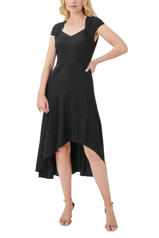 Adrianna Papell Bertha Neck Cap Sleeve Fit Flare Solid High Low Hem Crepe Dress
