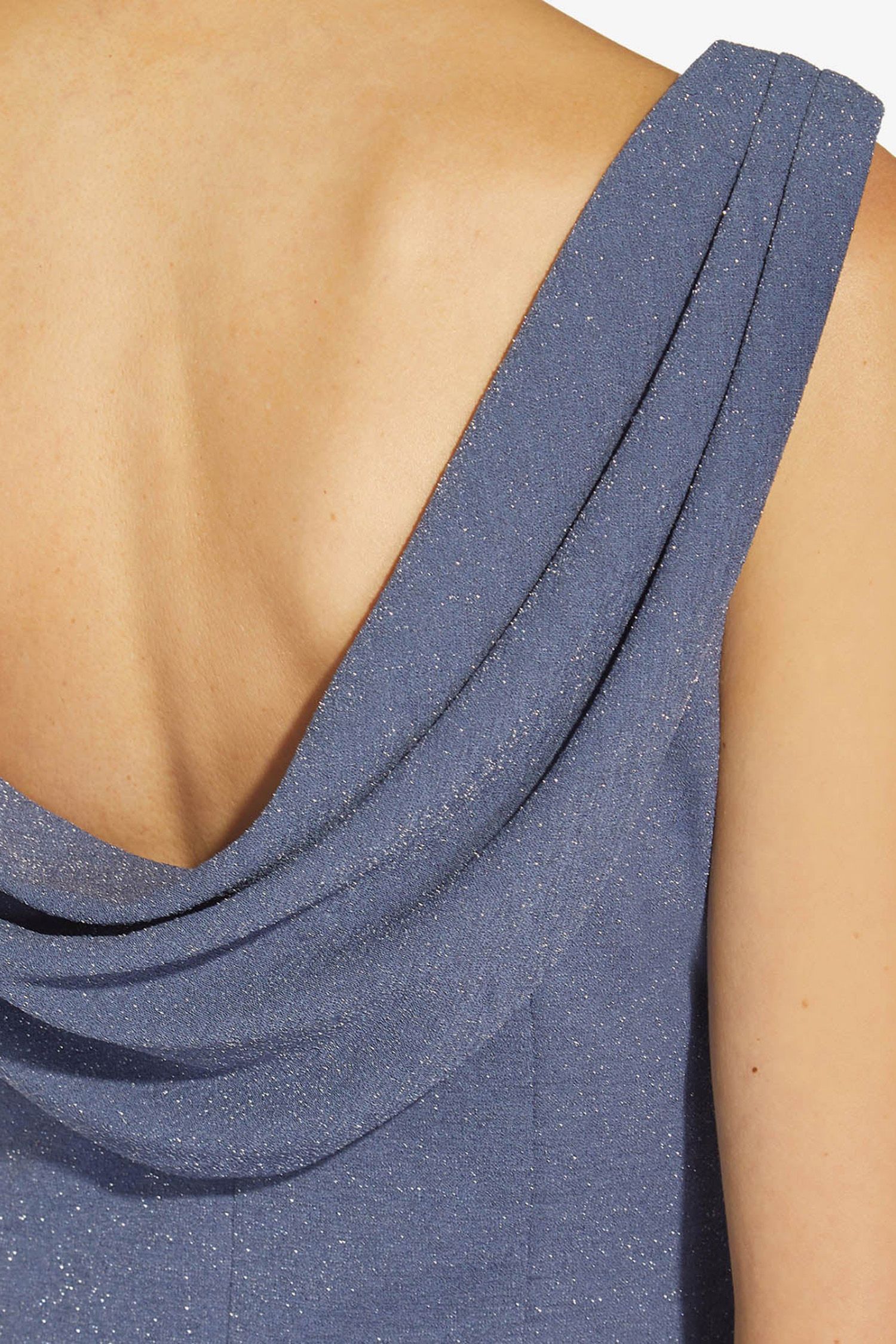 Adrianna Papell Boat Neck Sleeveless Cowl Back Solid Fit & Flare Metallic Knit Dress Adrianna Papell Boat Neck Sleeveless Cowl Back Solid Fit & Flare Metallic Knit Dress
