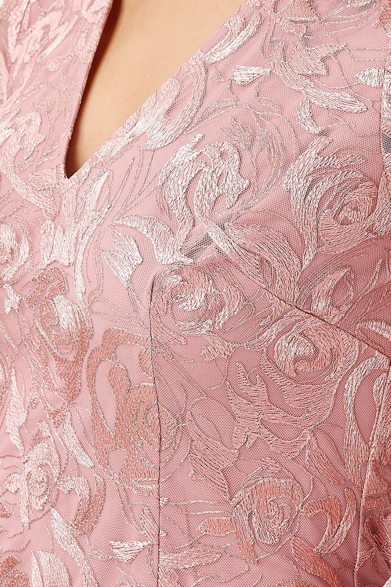 Adrianna Papell Day V-Neck Back Zipper 3/4 Bell Sleeves Short Embroidered Dress | Available at Curated Brands in Los Angeles Adrianna Papell Day V-Neck Back Zipper 3/4 Bell Sleeves Short Embroidered Dress | Available at Curated Brands in Los Angeles