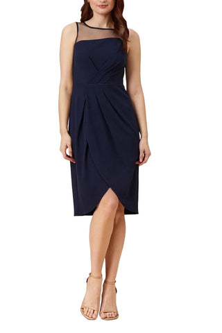 Adrianna Papell Stretch Knit Crepe Draped Illusion Short Faux Wrap Crepe Dress