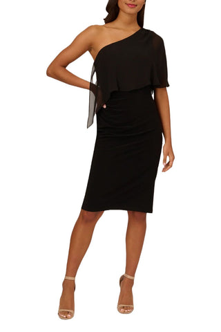 Adrianna Papell One Shoulder Bodycon ITY Dress with Chiffon Cape