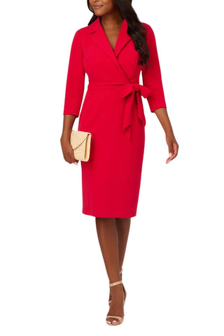 Adianna Papell Wrap Front Crepe Sheath Dress-Hot Ruby_Front View1