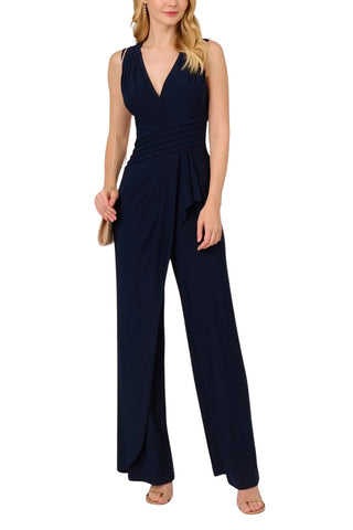 Adrianna Papell Jersey Sleeveless Bodice Wide Legs Jumpsuit - Midnight _Front View1