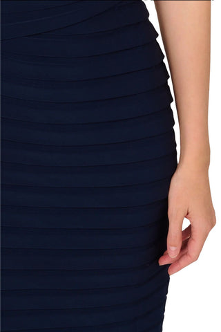 Adrianna Papell V-Neck Stretch Jersey Cap Sleeve Banded Sheath Dress - Midnight_Fabric View