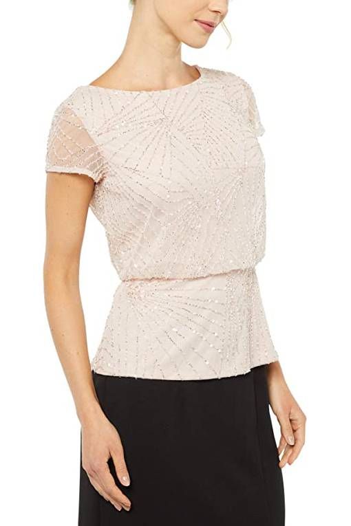 Adrianna Papell Boat Neck Illusion Short Sleeve Blouson Embellished Zi Curatedbrands 2884