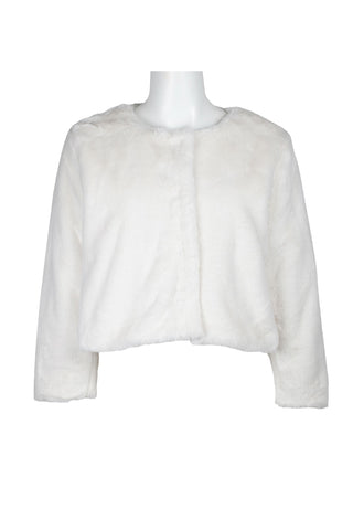 Adrianna Papell Crew Neck 3/4 Sleeve Solid Faux Fur Jacket