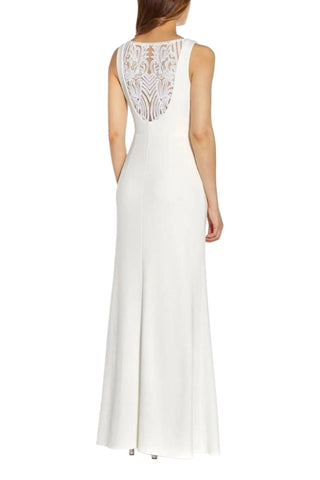 Adrianna Papell Asymmetrical Neck Sleeveless Gathered Side Zipper Side Sequined Beaded Back Stretch Crepe Gown