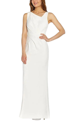 Adrianna Papell Asymmetrical Neck Sleeveless Gathered Side Zipper Side Sequined Beaded Back Stretch Crepe Gown