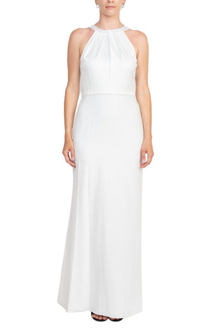 Adrianna Papell Halter Neck Sleeveless Empire Waist Tie Back Zipper Back Bodycon Solid Crepe Dress - Ivory - Front full view