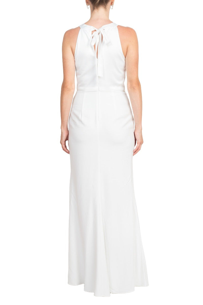 Adrianna Papell Halter Neck Sleeveless Empire Waist Tie Back Zipper Back Bodycon Solid Crepe Dress Adrianna Papell Halter Neck Sleeveless Empire Waist Tie Back Zipper Back Bodycon Solid Crepe Dress