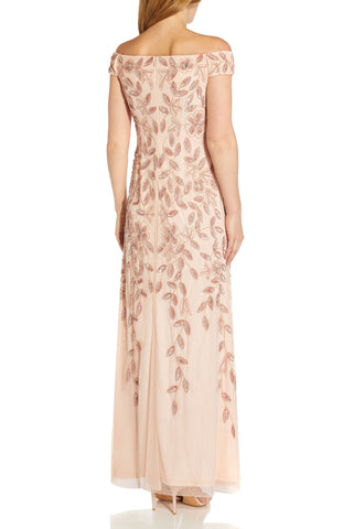 Final Sale: Adrianna Papell Off the Shoulder Silhouette  Back Zipper Short Sleeves Gown
