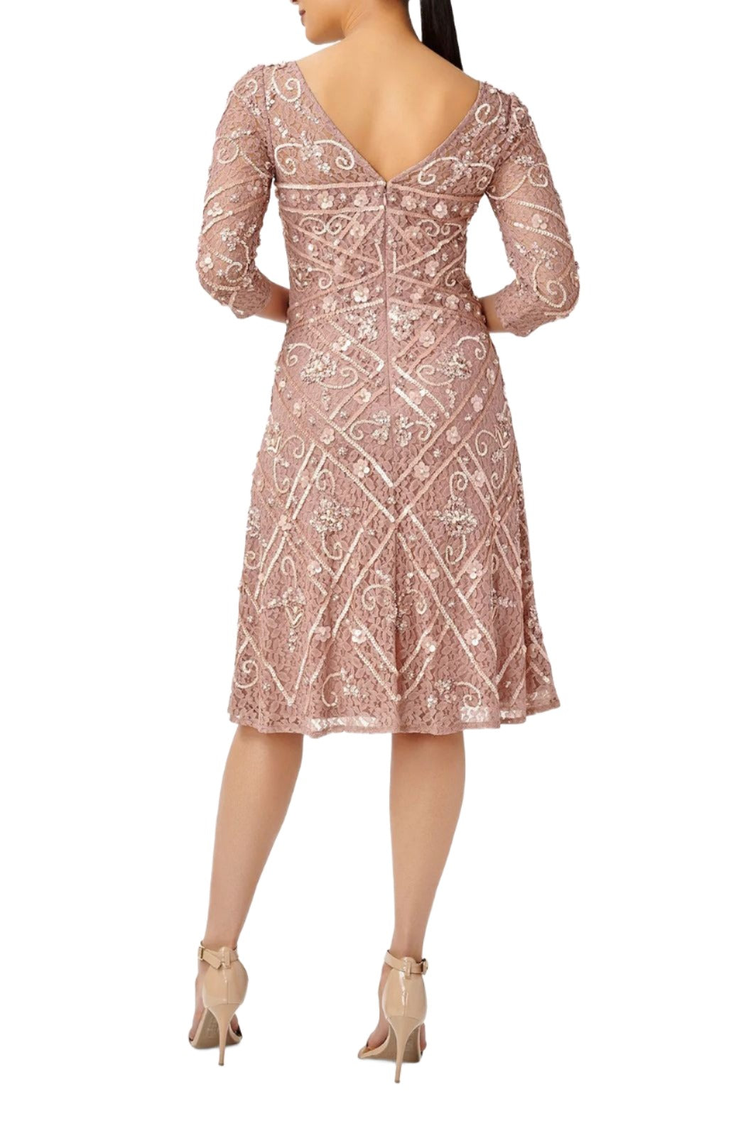 Adrianna Papell Boat Neck 3/4 Sleeves Back Zipper Midi Beaded Dress Curated Brands Adrianna Papell Boat Neck 3/4 Sleeves Back Zipper Midi Beaded Dress Curated Brands