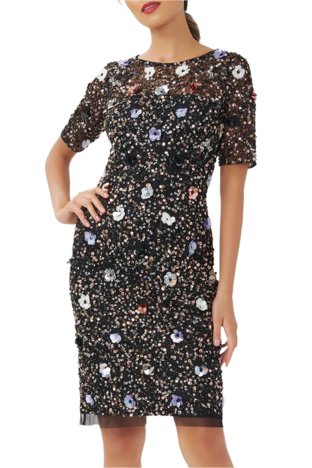 ADRIANNA PAPELL Womens Lace Short Sleeve Boat Neck Maxi Formal Hi-Lo Dress