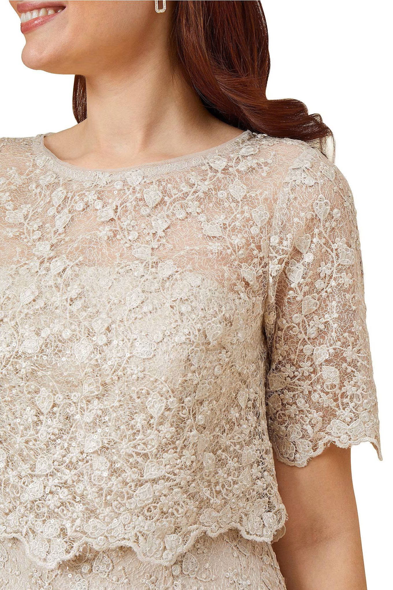 Adrianna Papell Lace Boat Neck A-line Short Sleeve Sequin Gown (Petite) Adrianna Papell Lace Boat Neck A-line Short Sleeve Sequin Gown (Petite)