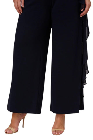 Adrianna Papell Chiffon Crepe Wide Leg Boat Neck Jumpsuit ( Plus Size ) - Midnight -  Bottom 