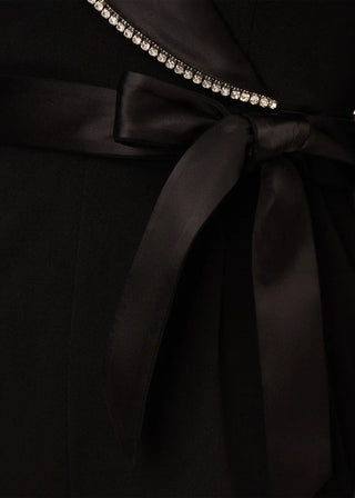 Adrianna Papell surplice neck long sleeve embellished collar tie waist zipper closure knit crepe jumpsuit