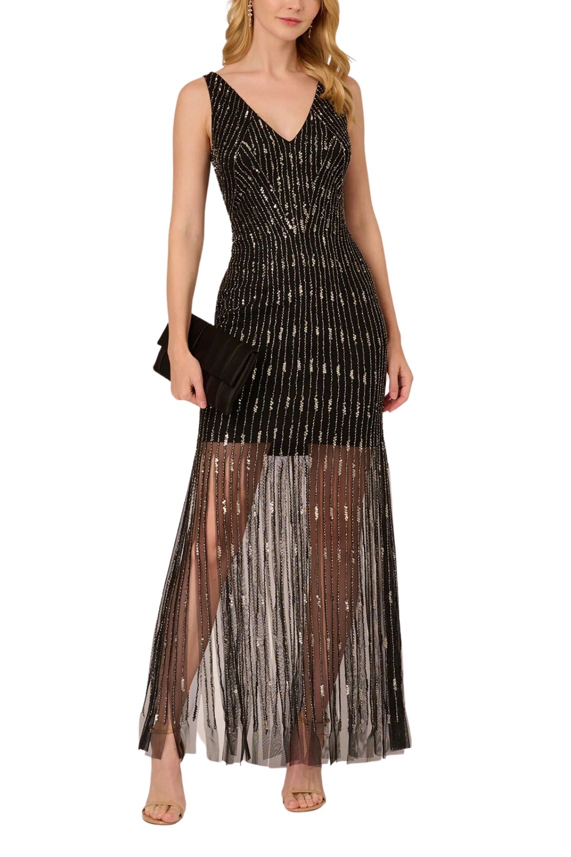 Adrianna Papell Beaded Sleeveless Dress With Carwash Hem Curated Brands Adrianna Papell Beaded Sleeveless Dress With Carwash Hem Curated Brands