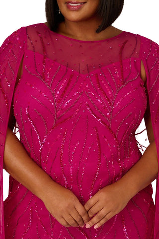Adrianna Papell Sequin Cape With Illusion Neckline Shift Dress - Hot Orchid - Front