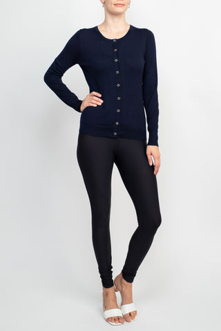 Anne Rose Crew Neck Long Sleeve Button Down Cardigan