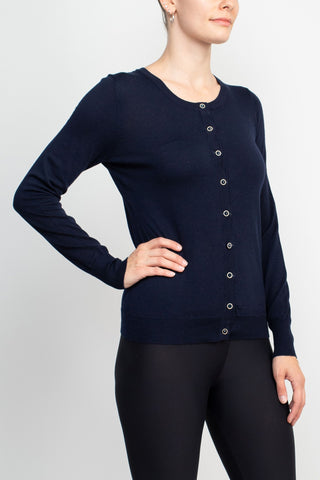 Anne Rose Crew Neck Long Sleeve Button Down Cardigan