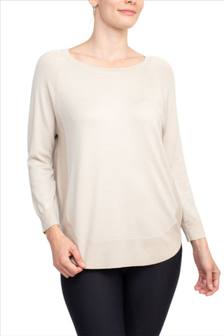 Anna Rose Scoop Neck Long Sleeve Solid Knit Top - Oatmeal - Front