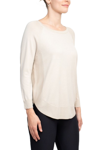 Anna Rose Scoop Neck Long Sleeve Solid Knit Top - Oatmeal - Side
